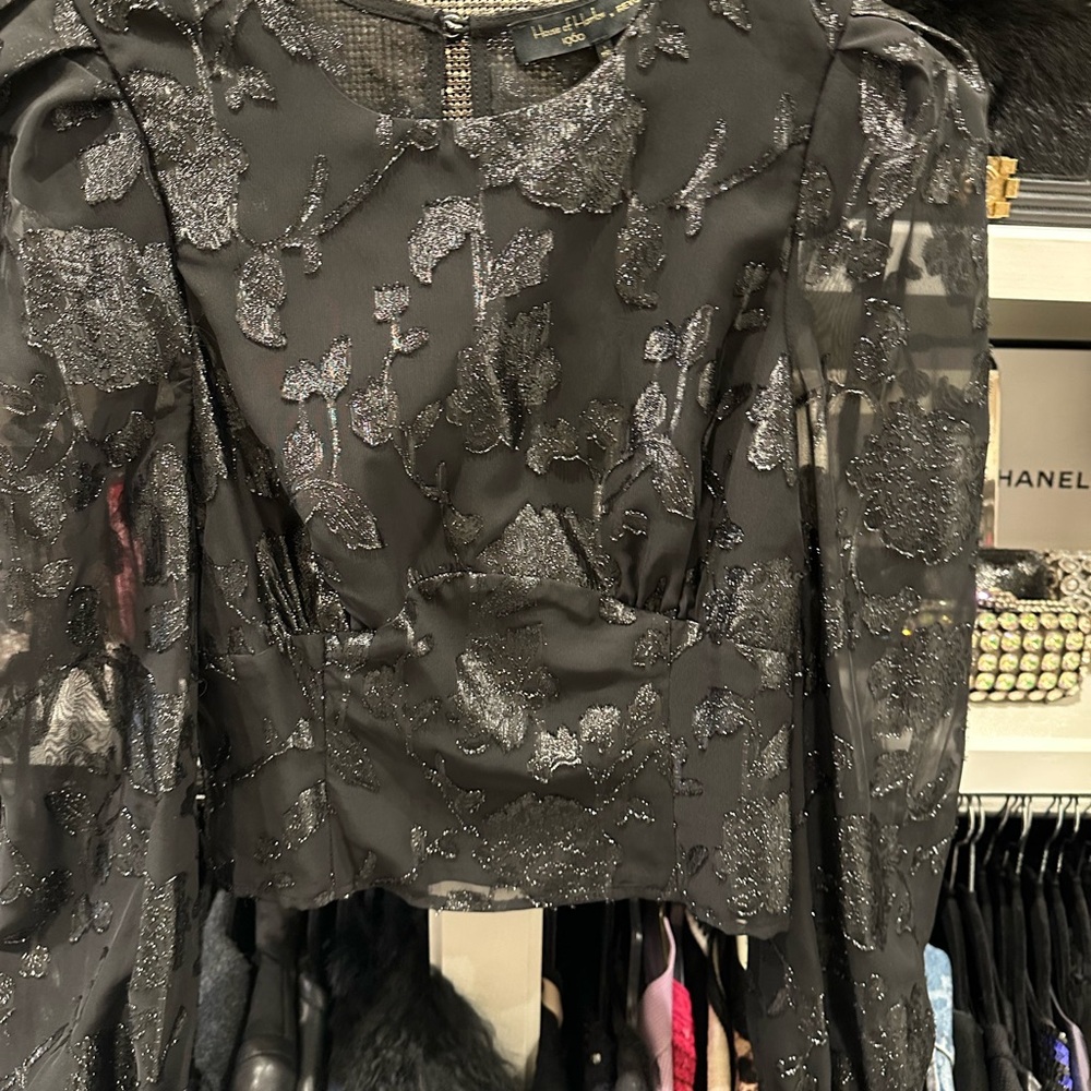 House of Harlow Black Sheer Floral Blouse
